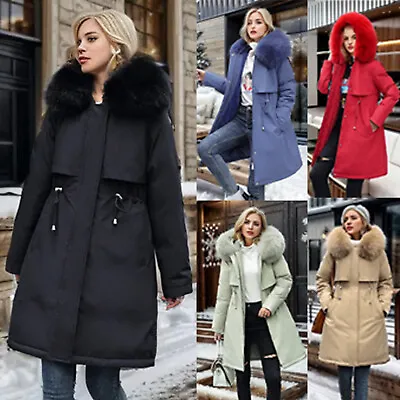 Women's Long Cotton Jacket With Big Faux Collar Thickened Winter Coat Down • $56.56