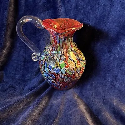 Murano Glassware Millefiore Pitcher Vase 10” Red Multicolor • $224.99
