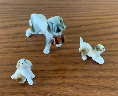 Vintage Bone China St Bernard Miniature Dog & 2 Pups Figurines • $6.99