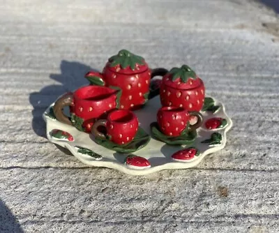 VTG Miniature Mini Tea Pot Set Strawberry  Novelty Fruit 10 Pc Set Tea Party Set • $14.99