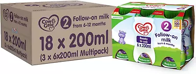 Cow & Gate 2 Follow On Baby Milk Ready To Use Liquid Formula 6-12 M  200ml -1x18 • £24.10