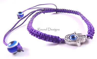 Hamsa Purple Silver Bracelet Evil Eye Charm Kabbalah Hand Fatima Judaica Chamsa • £4.95
