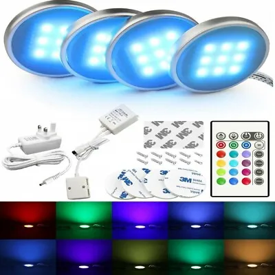 4PCS Under Cabinet Lighting LED RGB Kitchen Lights Cupboard Closet Shelf ​Remote • £13.09