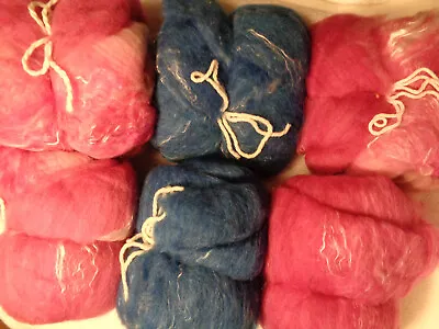 Merino Camel Silk Roving Spinning Fiber Blue And Pink 10.5 Oz LANDES LAMB • $27.75