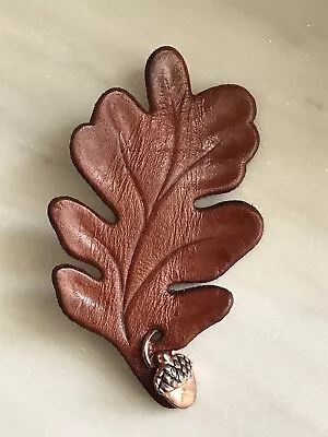 Vintage Leather Brooch Oak Leaf Hand Made Tooled Copper Acorn Charm Autumn • $14.97