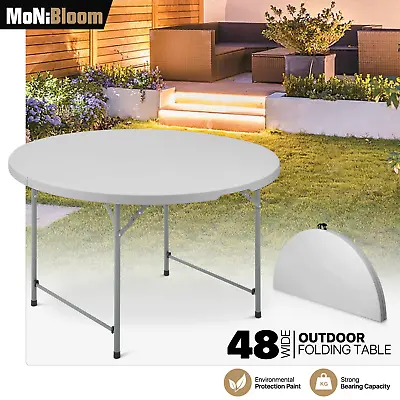 Grey 4ft Portable Folding Plastic Dining Round Table Camping Party Desk W/Handle • $92.99