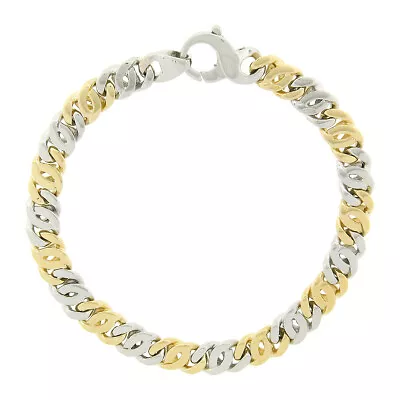 Men's 18k Gold & Platinum 7  Alternating Polished Fancy Flat Link Chain Bracelet • $2398.40