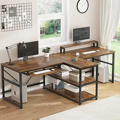 94.5'' Home Office Desks Two Person Desk With Monitor Stand Corner Workstation  • $239.89