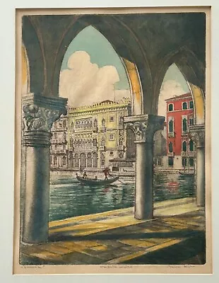 Bela Sziklay  Hand-Tinted Etchings Of Venice Italy • Matted & Framed • $255