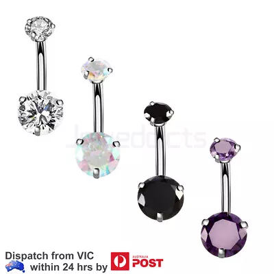 Belly Button Ring Navel Bar Zirconia Stone Steel Barbell Body Piercing Jewellery • $6.99