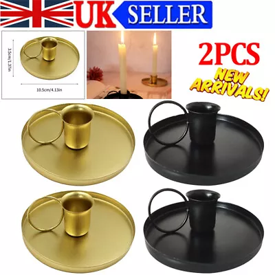 2x Retro Metal Candlestick Candle Holder Desktop Adornment Home Wedding Decor • £7.29