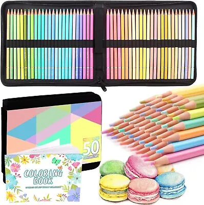 50 Pastel Colouring Pencils Set Macaron Coloured Pencils For Adult Zipper Case • £24.02