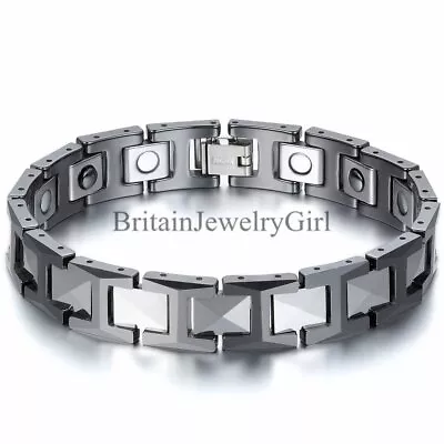 12MM Silver Ceramic Black Tungsten Carbide Magnetic Men Linking Bracelet 8.3  • $20.99