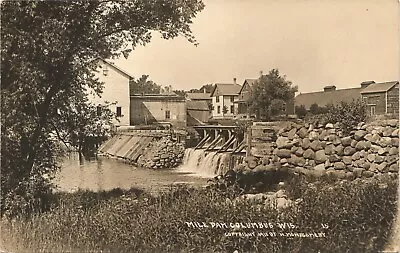 MILL DAM Original Real Photo Postcard Rppc COLUMBUS WISCONSIN WI C1910 • $20