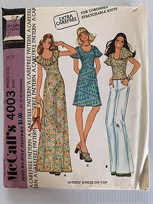 Vintage McCalls 4003 SEWING Pattern Misses Dress Or Top Size 12 Uncut • $9.97