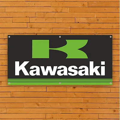 Kawasaki Motorcycle Logo PVC Banner - Garage Workshop Sign - Trackside Poster • £24.95