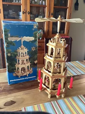 Wood Weihnachts Pyramide 4-Tier Christmas Nativity Pyramid Carousel German 58cm • $100