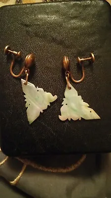$75 • Buy Vintage 10k GOLD CARVED JADE AUTHENTIC EARRINGS EXOTIC JEWELRY 