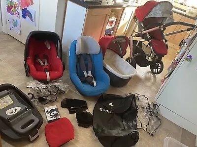 £160 • Buy Uppababy Vista &MaxiCosi Complete Baby Set Up Bassinet 2 Car Seat&Isofix Base