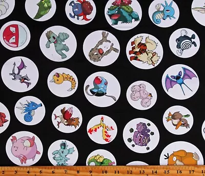 Cotton Pokemon Video Games Characters Black Fabric Print By The Yard D187.29 • $13.95