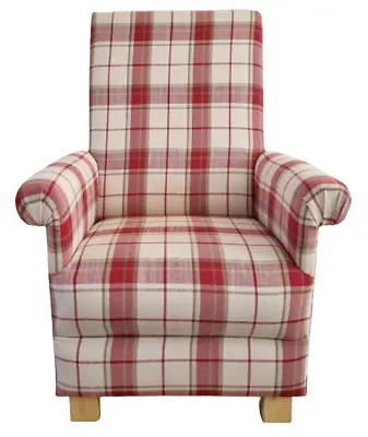 Armchair Laura Ashley Highland Check Cranberry Fabric Chair Red Checked Accent  • £262.49