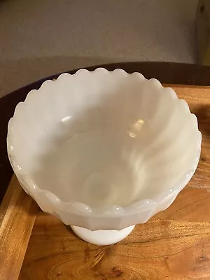 Milk Glass Scalloped Ribbed Pedestal Fruit Bowl Round Bottom 8” • $15