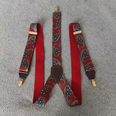 CAS Germany Elastic Suspenders Paisley Brass Braces Leather Vintage • $14.95