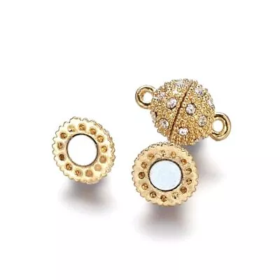 £3.29 • Buy Brass & Rhinestone Magnetic Clasps Gold Round 10x16mm Pack Of 2