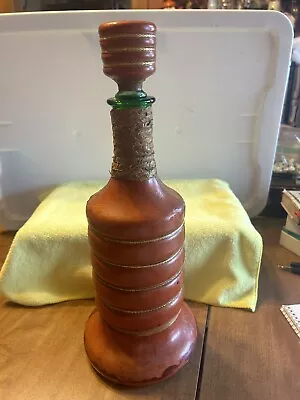 Vintage Leather Wrapped Music Box Liquor/Wine Decanter Bottle Made In Italy • $50