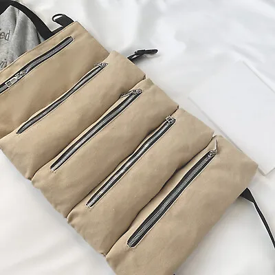 Roll Up Tool Organizer Wrench Storage Pouch 5 Pockets Mechanics Wrap Bag Brown • $9.50