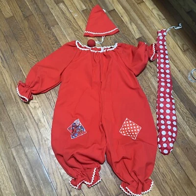 $33 • Buy Vintage Circus Clown Suit Kids Handmade Costume Red White Creepy Halloween