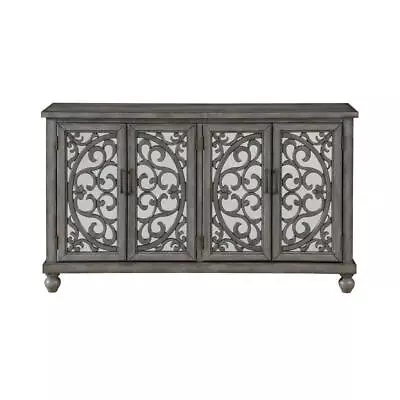 Treasure Trove Hammond Gray Rub Four Door Wood And Mirror Credenza • $1114.21