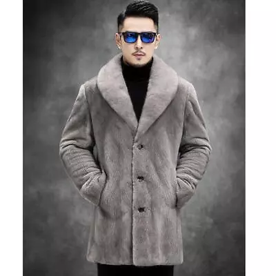 Men Faux Mink Fur Casual Warm Coat Lapel Button Mid-length Winter Jacket Outwear • $91.58