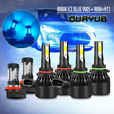 9005+9006+H11 LED Combo Headlight Blue Fog Light Kit High Low Beam Bulb 8000K 6X • $33.45