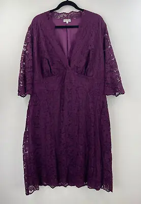 Kiyonna 3X Dress Purple Lace 3/4 Sleeve V-Neck Womens  B10-07 • $36.85