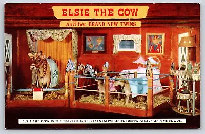 Advertising~Elsie The Cow & Twins In Pens Borden Family Food~Vintage Postcard • $3.70
