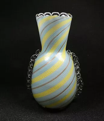 Dino Martens Murano Vase MCM 11-1/2” Blue Yellow Aventurine Venetian Glass Label • $150