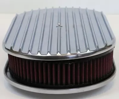 15  Oval Full Finned Polished Aluminum Air Cleaner Red Washable Filter SBC BBC • $79.99