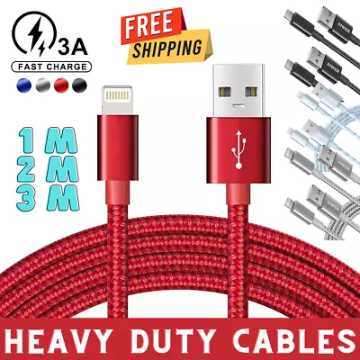 Charging Cable For Apple IPhone 14/13/12/11 Pro Max 7/6/8 USB Long Lead Braided • £3.45