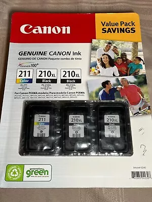 Canon Value Pack (1) CL-211 Color & (2) PG-210XL Black Printer Ink Cartridges • $36