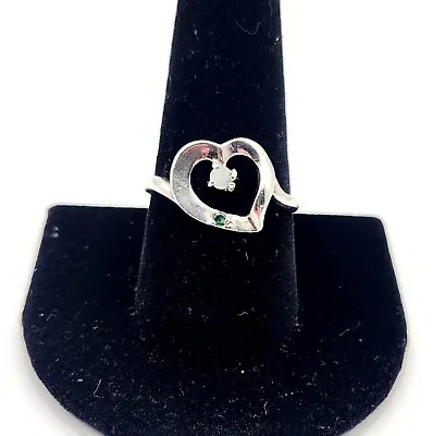 Vintage Sterling Silver Opal Open Heart Scroll Ring Size 9 - 3.0g • $22