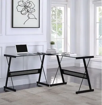 Corner Computer PC Desk L Shaped Office Furniture Table Workstation W/Glass Top • $40