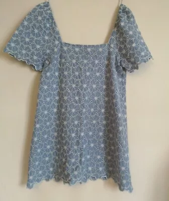 £3.99 • Buy Zara Floral Lace Off Shoulder Dress Blue White Size M