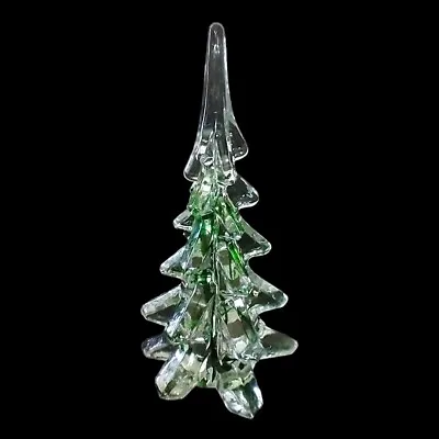 $24.89 • Buy Silvestri Glass Tree Christmas Crystal Clear Green Stripes Art Evergreen Icy Vtg
