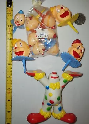 Vintage Lot Of Plastic Clown Heads Cupcake Picks Cake Toppers Circus Decoration • $20