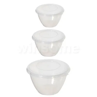 Pudding Bowl With Lid Clear Plastic Pasta Mixing Bowls 0.6/1.2/2litre Microwave • £11.04