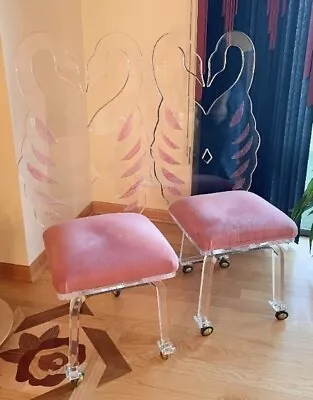 Swan Sculptural Chairs ~ Acrylic Lucite ~ 4 Available ~ 1980s ~ Love Birds • $1750