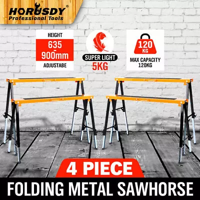 $139.99 • Buy 4Pc Mastercraft Sawhorse Metal Folding Non-slip Surface Saw Horse 120KG Capacity