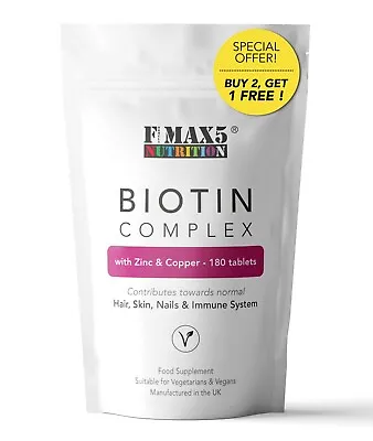 Biotin 10000mcg Zinc & Copper 180 Tablets | Healthy Hair Growth Skin & Nails • £4.99