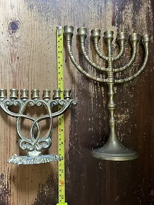 2 Old Hanukkah Brass Candlestick S Jewish Menorah Israel Chanuka FREE POSTAGE • £40